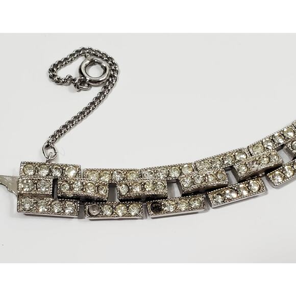 Vintage Eisenberg Ice Clear Rhinestone Silver Tone Link Bracelet  Safety Chain - Picture 7 of 16